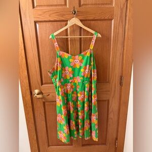 Modcloth Bright Green Cat/Flower Mini Dress